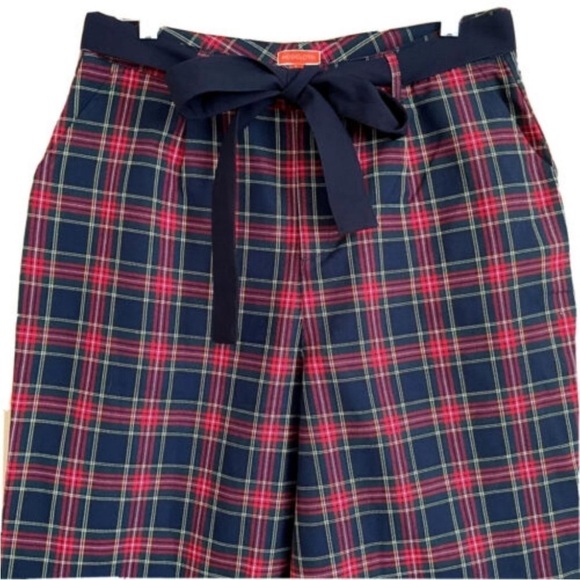 Modcloth Savannah Plaid Tartan Wide Leg Pant Trouser High Rise Holiday Belt Blue - Picture 4 of 11